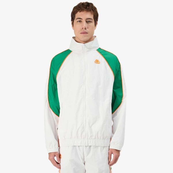 Kurtka z dresu Kappa 222 Banda Nucio. Białe kurtki męskie Kappa, bez wzorów, z dresówki, sportowe, bez kaptura. Za 461.50 zł.