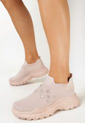 Beżowe Wsuwane Buty Sportowe z Cyrkoniami na Grubej Podeszwie Adisyna. Brązowe obuwie sportowe damskie Born2be, bez wzorów, bez zapięcia. Za 64.99 zł.