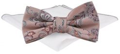 Męska Mucha w Komplecie z Poszetką - Chattier - Ciemnołososiowy, Kwiaty. Krawaty i muchy Chattier, bez wzorów, eleganckie. Za 65.00 zł.