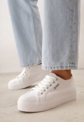 Białe Klasyczne Trampki VICES w Stylu Basic Riovanna. Białe trampki i tenisówki damskie Born2be, bez wzorów, z jeansu, bez zapięcia. Za 69.99 zł.