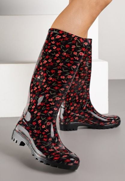 Czarne Kalosze w Kwiatowy Wzór Jerissa. Czarne kalosze damskie Renee, bez wzorów, z jeansu, bez zapięcia. Za 59.99 zł.