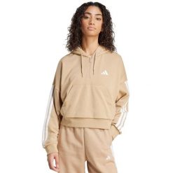 Adidas Essentials French Terry Hoodie Quarter Zip - damska bluza bawełniana. Brązowe bluzy damskie Adidas, s, bez wzorów, z bawełny, klasyczne, bez ramiączek, z kapturem. Za 275.40 zł.