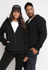 Czarna Zapinana Bluza z Kapturem i Kieszeniami oraz Haftowanym Napisem Jolion. Czarne bluzy męskie Born2be, m, bez wzorów, bez ramiączek, z kapturem. Za 89.99 zł.