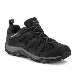 Buty turystyczne męskie Merrell Alverstone 2 GTX. Czarne buty zimowe męskie Merrell, bez wzorów, bez obcasa, bez zapięcia. Za 469.99 zł.