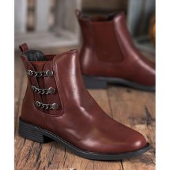 SHELOVET Eleganckie Sztyblety brązowe. Brązowe botki damskie SHELOVET, bez wzorów, z tworzywa sztucznego, eleganckie, bez obcasa, bez zapięcia. Za 89.00 zł.