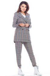 Stylowy Dwurzędowy Żakiet w Kratę - Granatowy. Niebieskie marynarki i żakiety damskie Awama, bez wzorów, z elastanu, eleganckie, bez kołnierzyka, bez ramiączek. Za 359.90 zł.