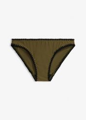 Skąpe figi bikini z haftem. Czarne bikini bonprix, bez wzorów. Za 32.99 zł.