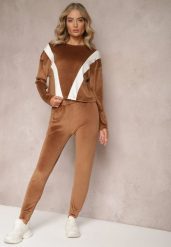 Brązowy 2-częściowy Komplet Dresowy Welurowy z Bluzą i Spodniami Vestali. Brązowe bluzy damskie Renee, m, bez wzorów, z dresówki, bez ramiączek, bez kaptura. Za 129.99 zł.