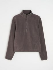 Polarowa bluza half-zip ze stójką - szary. Szare bluzy damskie Sinsay, l, bez wzorów, z polaru, bez ramiączek, bez kaptura. Za 39.99 zł.
