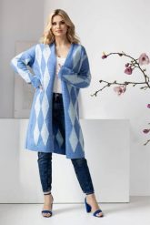 Elegancki sweter kardigan w romby niebieski. Niebieskie kardigany damskie PeeKaBoo, uniwersalny, bez wzorów, eleganckie, bez kołnierzyka. Za 349.00 zł.