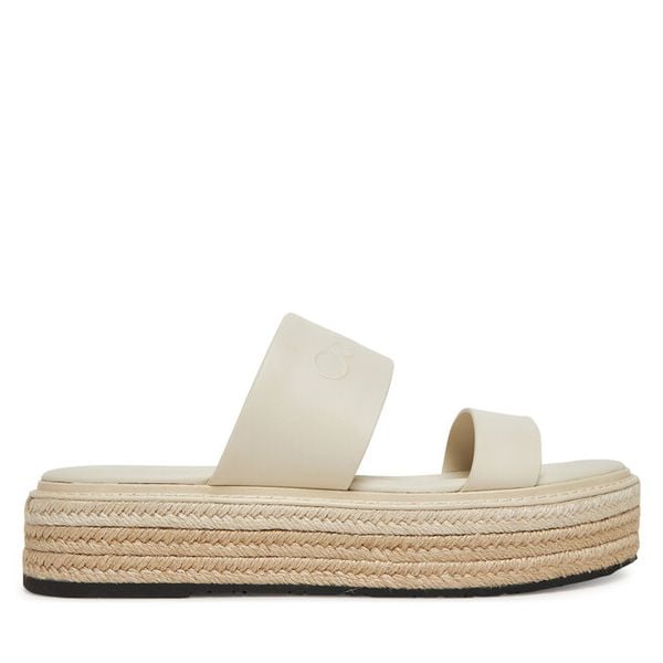 Klapki Calvin Klein. Białe klapki damskie Calvin Klein, bez wzorów, bez obcasa, bez zapięcia. Za 299.99 zł.