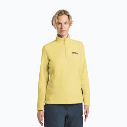 Bluza trekkingowa damska Jack Wolfskin Taunus Hz. Żółte bluzy damskie Jack Wolfskin, bez wzorów, sportowe, bez ramiączek, bez kaptura. Za 199.99 zł.