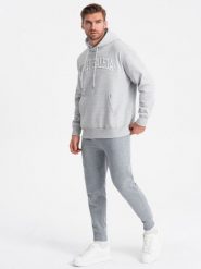 Spodnie męskie dresowe joggery - szary melanż V3 - Rozmiar: L. Szare spodnie sportowe męskie Ombre Clothing, l, bez wzorów, z bawełny. W wyprzedaży za 69.99 zł.