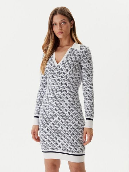 Guess Sukienka dzianinowa W5BK25 Z3JD2 Écru Slim Fit. Sukienki damskie Guess, s, z aplikacjami, z dzianiny, bez kołnierzyka, bez ramiączek. Za 339.99 zł.