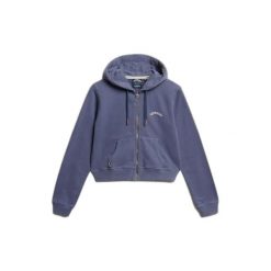 Damska bluza z kapturem zapinana na zamek Superdry Essential. Niebieskie bluzy damskie Superdry, bez wzorów, bez ramiączek, z kapturem. Za 332.10 zł.