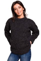 Antracytowy Ciepły Sweter z Półgolfem w Warkocze. Szare swetry nierozpinane damskie MOE, l, bez wzorów, z materiału, bez kołnierzyka, bez ramiączek. Za 209.90 zł.