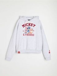 Bluza hoodie z bawełną Mickey and Friends - szary. Szare bluzy damskie Sinsay, l, bez wzorów, z bawełny, sportowe, bez ramiączek, bez kaptura. Za 59.99 zł.