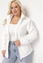 Biała Bluza na Suwak o Klasycznym Kroju z Kołnierzem i Kieszeniami Lathmini. Białe bluzy damskie Born2be, xl, bez wzorów, klasyczne, bez ramiączek, bez kaptura. Za 99.99 zł.