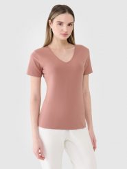 4F T-shirt slim gładki damski - brązowy S. Brązowe t-shirty damskie 4F, s, bez wzorów, z bawełny, klasyczne, bez kołnierzyka, bez ramiączek. W wyprzedaży za 29.99 zł.