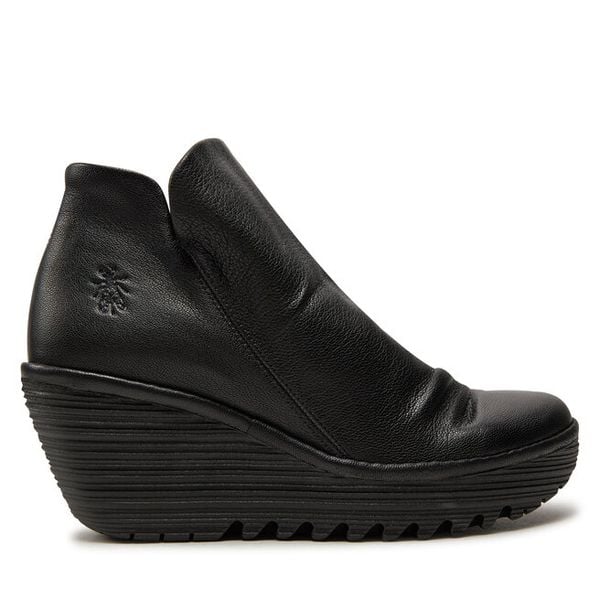 Botki Fly London. Czarne botki damskie Fly London, bez wzorów, bez obcasa, na koturnie, bez zapięcia. Za 579.99 zł.
