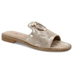 Złote Klapki S.Barski Wygodne Płaskie Obuwie Damskie. Żółte klapki damskie S.BARSKI, na lato, bez wzorów, bez obcasa, na płaskiej podeszwie, bez zapięcia. Za 99.99 zł.