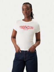 Tommy Jeans T-Shirt Wavy Flag DW0DW22272 Biały Slim Fit. Białe t-shirty damskie Tommy Jeans, xxs, bez wzorów, z bawełny, bez kołnierzyka, bez ramiączek. Za 149.99 zł.