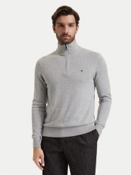 Tommy Hilfiger Sweter MW0MW28049 Szary jasny Regular Fit. Szare swetry męskie Tommy Hilfiger, l, bez wzorów, z bawełny, bez kołnierzyka, bez ramiączek. Za 569.99 zł.