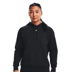 Damska Bluza Z Kapturem Rival Fleece Hoodie. Czarne bluzy damskie Under Armour, m, bez wzorów, z bawełny, bez ramiączek, z kapturem. Za 372.00 zł.
