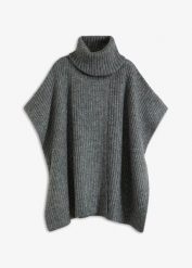 Sweter poncho, z wełną. Szare swetry nierozpinane damskie bonprix, bez wzorów, z wełny, bez kołnierzyka, bez ramiączek. Za 149.99 zł.