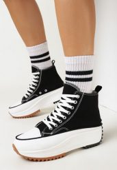 Czarne Trampki na Platformie z Cholewką za Kostkę Alamatia. Czarne trampki i tenisówki damskie Born2be, bez wzorów, za kostkę, bez zapięcia. Za 84.99 zł.