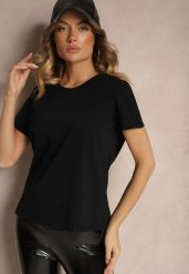 Czarny Casualowy Bawełniany T-shirt Ilanira. Czarne t-shirty damskie Renee, uniwersalny, bez wzorów, z bawełny, eleganckie, bez kołnierzyka, bez ramiączek. Za 24.99 zł.