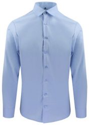 Delikatnie Wyszczuplana (Slim) Męska Koszula - Lanier - Jasnoniebieska. Niebieskie koszule męskie Lanier, m, bez wzorów, z bawełny, eleganckie, bez kołnierzyka, bez ramiączek. Za 175.00 zł.