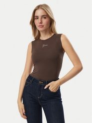 Guess Top W6YP17 K3881 Brązowy Regular Fit. Brązowe topy damskie Guess, xl, z aplikacjami, bez kołnierzyka, bez ramiączek. Za 148.99 zł.