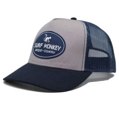 Czapka Trucker - 5 paneli / Jeden rozmiar (Szary/Niebieski). Niebieskie czapki damskie SURF MONKEY, z aplikacjami, z bawełny. Za 159.95 zł.