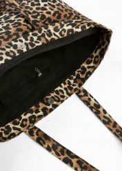 Torba shopper z płótna ze wzorem w panterkę. Czarne shopperki damskie bonprix, bez wzorów, bez dodatków. Za 74.99 zł.