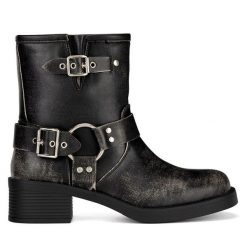 Botki Jenny Fairy. Czarne botki damskie Jenny Fairy, bez wzorów, bez obcasa, na słupku, bez zapięcia. Za 95.98 zł.