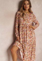 Pomarańczowo-Fioletowa Sukienka Dorosa. Brązowe sukienki damskie Renee, na imprezę, l, bez wzorów, bez kołnierzyka, bez ramiączek, maxi. Za 49.99 zł.