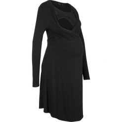 Sukienka kopertowa ciążowa i do karmienia, z koronką bonprix czarny. Czarne sukienki damskie bonprix, bez wzorów, z koronki, bez kołnierzyka, moda ciążowa, bez ramiączek, kopertowe. Za 109.99 zł.