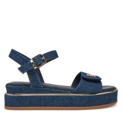 Sandały Tommy Hilfiger. Niebieskie sandały damskie Tommy Hilfiger, bez wzorów, bez obcasa, na koturnie, bez zapięcia. Za 279.99 zł.