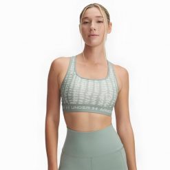 Top Treningowy Damski Stanik Sportowy Under Armour Crossback Mid Print. Zielone obuwie sportowe damskie Under Armour, bez wzorów, bez zapięcia, na fitness i siłownię. Za 159.99 zł.