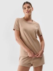 4F T-shirt regular gładki damski - beżowy XL. Brązowe t-shirty damskie 4F, xl, bez wzorów, z bawełny, klasyczne, bez kołnierzyka, bez ramiączek. Za 49.99 zł.