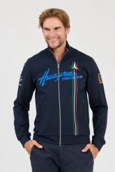 AERONAUTICA MILLITARE Granatowa bluza rozpinana SWEATSHIRT. Niebieskie bluzy męskie Aeronautica Militare, l, bez wzorów, bez ramiączek, bez kaptura. W wyprzedaży za 929.99 zł.