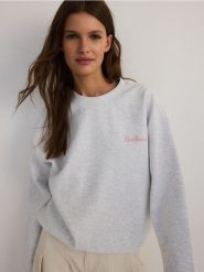 Bluza z haftem - jasnoszary. Szare bluzy damskie Reserved, l, bez wzorów, z bawełny, bez ramiączek, bez kaptura. W wyprzedaży za 49.99 zł.