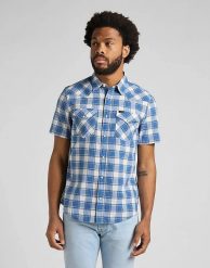 LEE SS WESTERN SHIRT MĘSKA KOSZULA KRÓTKI RĘKAW BLUE UNION L66OOBUF 112145389. Niebieskie koszule męskie Lee, l, bez wzorów, bez kołnierzyka, bez ramiączek. Za 119.99 zł.
