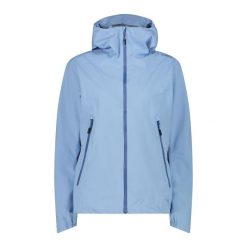 Damska wodoodporna kurtka z kapturem CMP. Niebieskie kurtki sportowe damskie CMP, bez wzorów, bez ramiączek, z kapturem, trekkingowe. Za 418.40 zł.