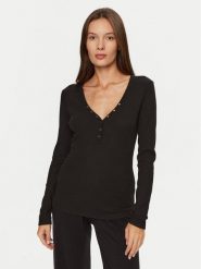Hunkemöller Koszulka piżamowa 205123 Czarny Slim Fit. Czarne koszule nocne damskie Hunkemöller, bez wzorów, z bawełny, bez ramiączek. Za 79.99 zł.