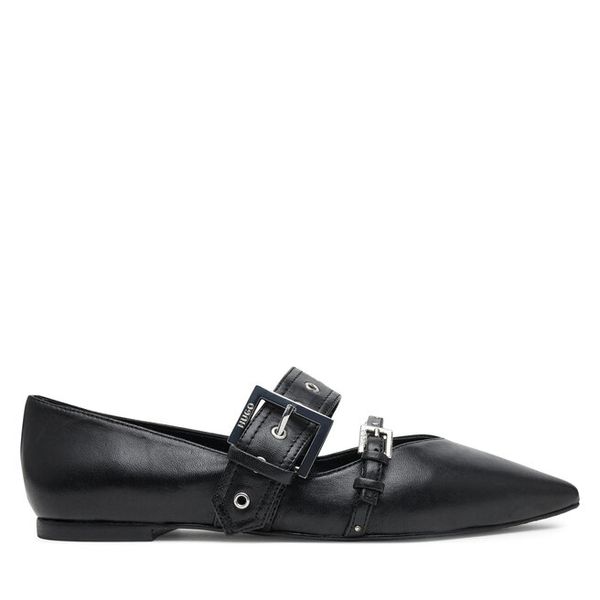 Półbuty HUGO. Czarne półbuty damskie Hugo, bez wzorów, bez obcasa, na płaskiej podeszwie, bez zapięcia. Za 569.99 zł.