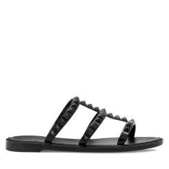 Klapki JENNY. Czarne klapki damskie Jenny, bez wzorów, bez obcasa, bez zapięcia. Za 39.99 zł.