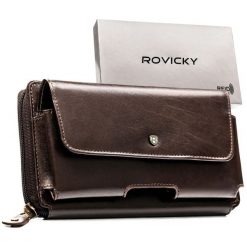 Skórzana, dwukomorowa saszetka męska w brązowym kolorze zamykana suwakiem - Rovicky. Brązowe saszetki i nerki męskie ROVICKY, ze skóry. Za 99.99 zł.