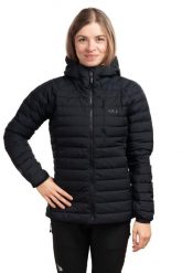 Kurtka puchowa damska Microlight Windstopper Hoody. Czarne kurtki sportowe damskie RAB, na zimę, l, bez wzorów, z gore-texu, bez ramiączek, z kapturem, trekkingowe, gore-tex. Za 1,509.99 zł.